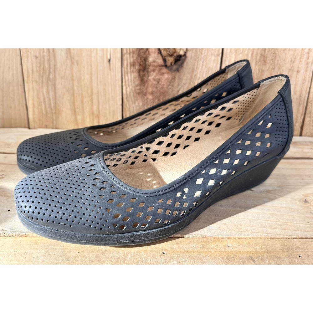Naturalizer Wedge Shoes Brina Cut Out Comfort Womens 9 Black Excellent